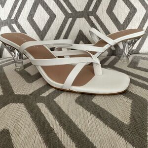 Jellypop White Strappy Kitten Shoes with Clear Heels